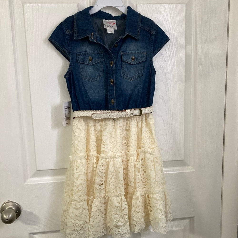 Chic Denim and Lace Kids Dress